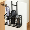Wall-Mounted Hair Dryer Holder with Non-Adhesive Stickers - Black Plastic, Space-Saving Organizer for Bathroom, Includes Clamp for Secure Installation, Features a Easy-Access Slot for Styling Tools, Shelves