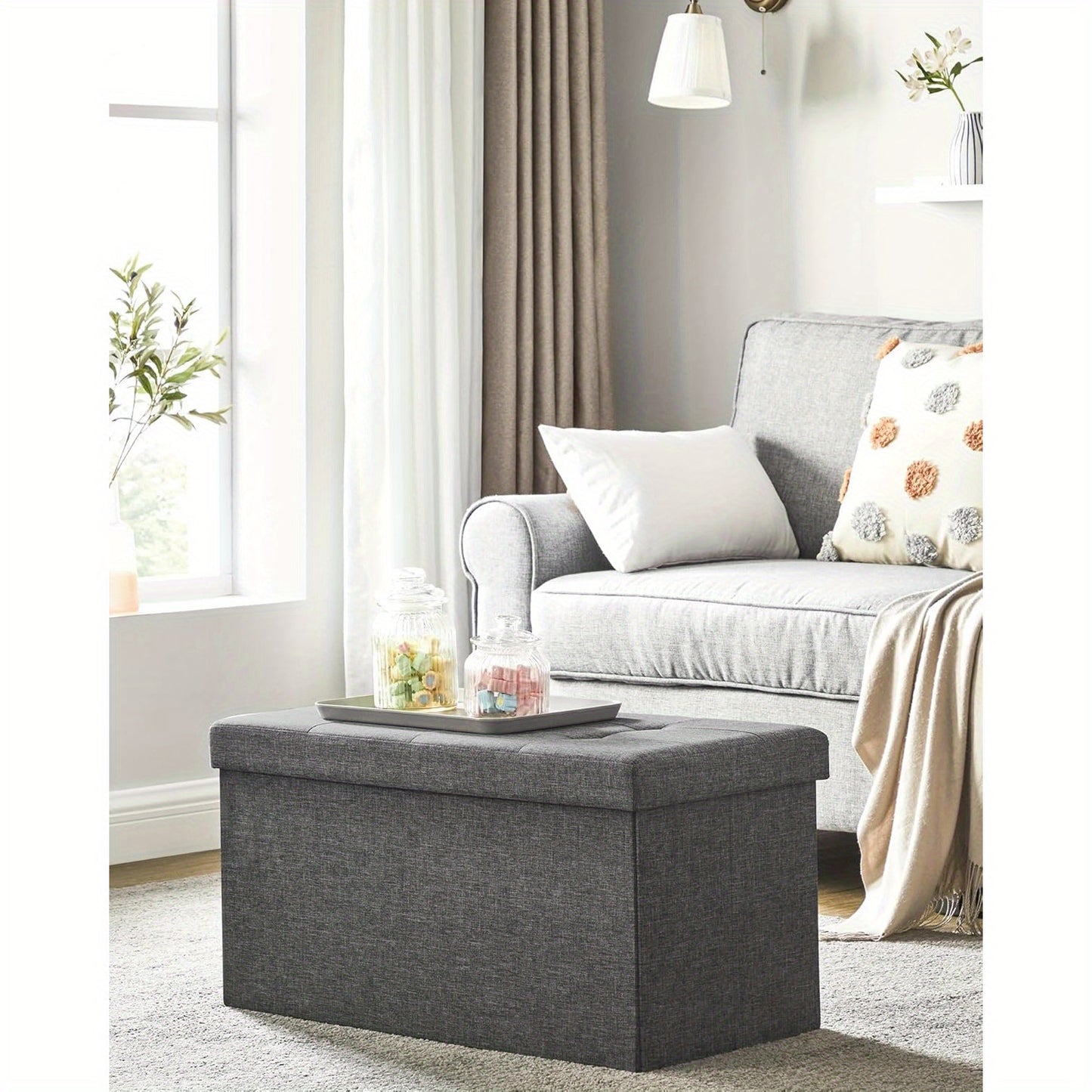 Folding Storage Ottoman Bench 30-Inch – Storage Chest Foot Rest Stool for Living Room Bedroom Entryway, Ash Gray