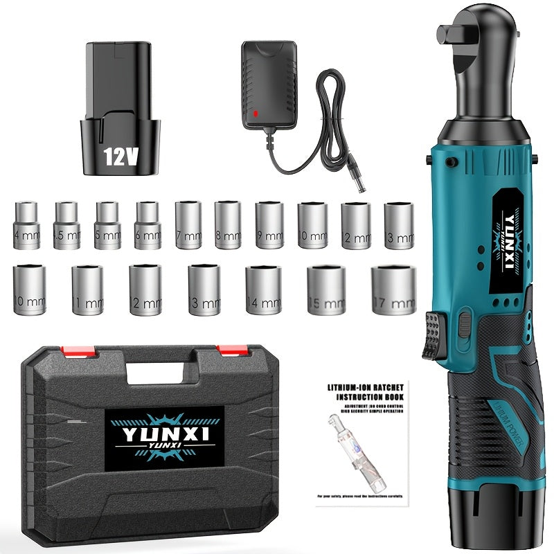 Cordless Electric Ratchet Wrench Kit with Lithium Battery – Right Angle Power Wrench, Nut Removal Tool for Car Repair & Home Use – AVN Rechargeable Electric Wrench with Accessories