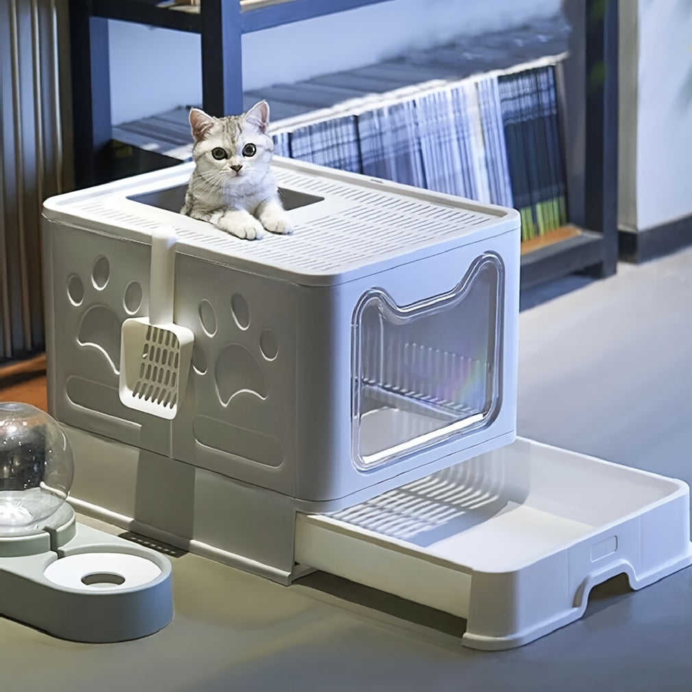 Premium Kitten Pet Cat Litter Box Portabel Design Toilet Tray with Scoop Enclosed Drawer Skylight Door Smelless