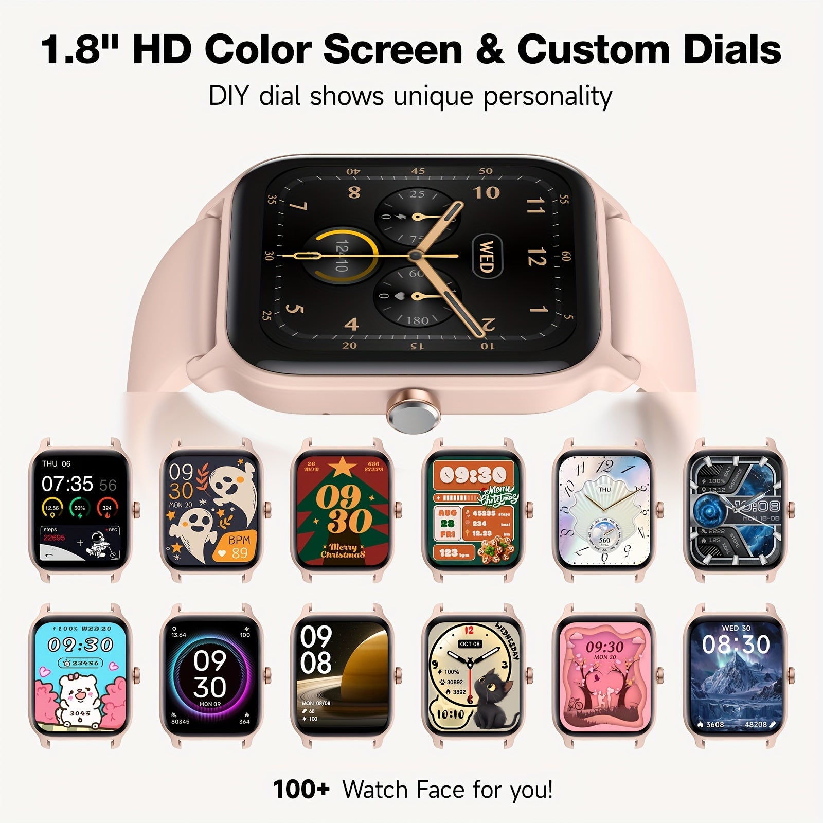 Mother'S Day Gift, FAWEIO Smartwatch For Women Men (Answer/Make Calls), 1.8" Full Touch HD Screen Smart Watch, Built-in Alexa, 100+ Sports Modes, WaterProof, Fitness Activity Tracker Pedometer, For IPhone & Android