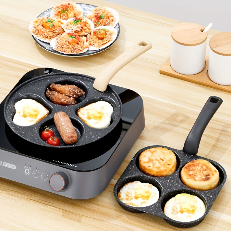 4-In-1 Cast Iron Egg Maker, Non-Stick Frying Pan with Single Handle, Safe for Dishwasher, Works with Electric Coil Stoves, Multi-Purpose Kitchen for Pancakes, Eggs, And More