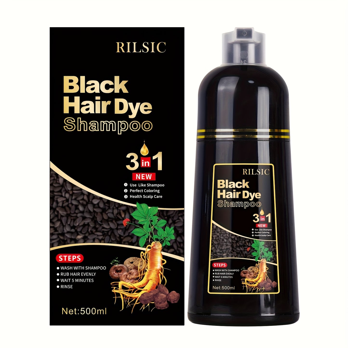 3-in-1 Hair Dye Colour Shampoo – Instant Grey Hair Coverage, Ammonia Free Herbal Formula, Lasts 30 Days for Men & Women | 16.91oz Natural Hair Colouring