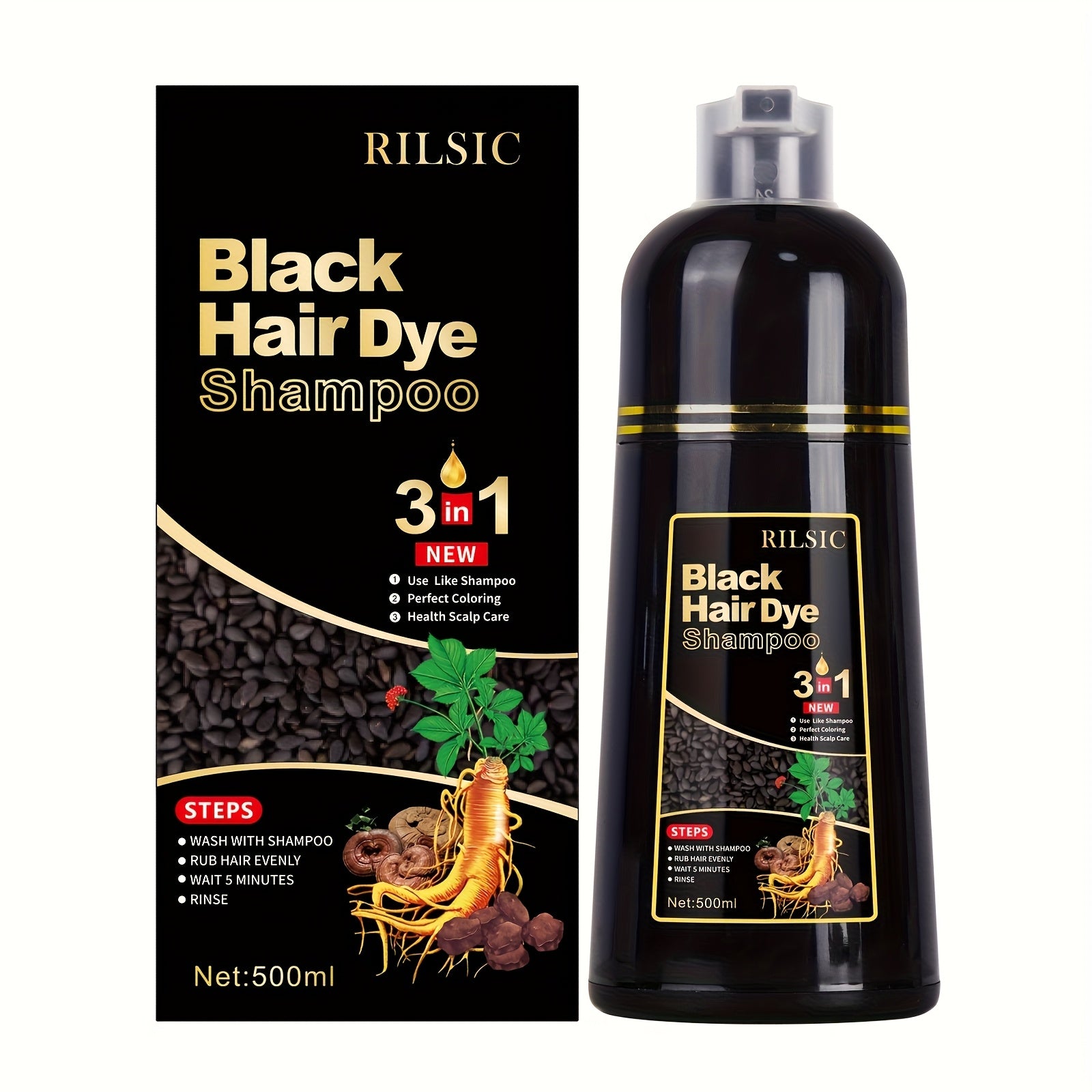 3-in-1 Hair Dye Colour Shampoo – Instant Grey Hair Coverage, Ammonia Free Herbal Formula, Lasts 30 Days for Men & Women | 16.91oz Natural Hair Colouring