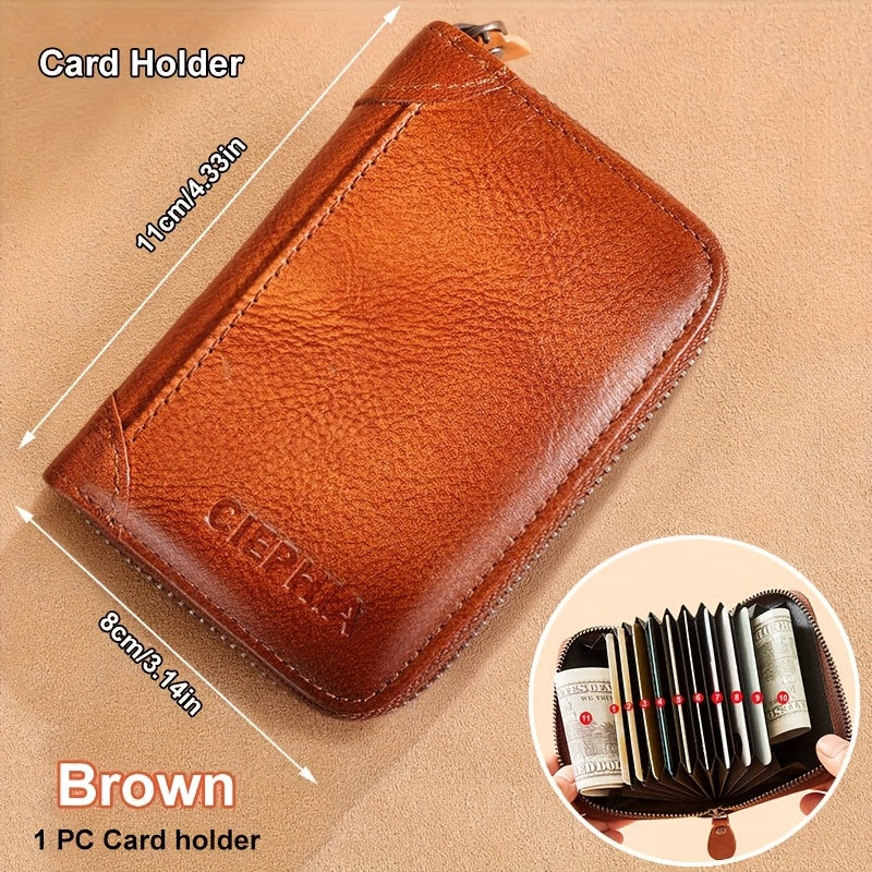 RFID Blocking Genuine Leather Wallet for Men – Trifold & Bifold Cowhide Vintage Wallet with 9 Card Slots, 2 ID Windows & Money Clip | Anti-Theft Gift for Him | ShopVora CA