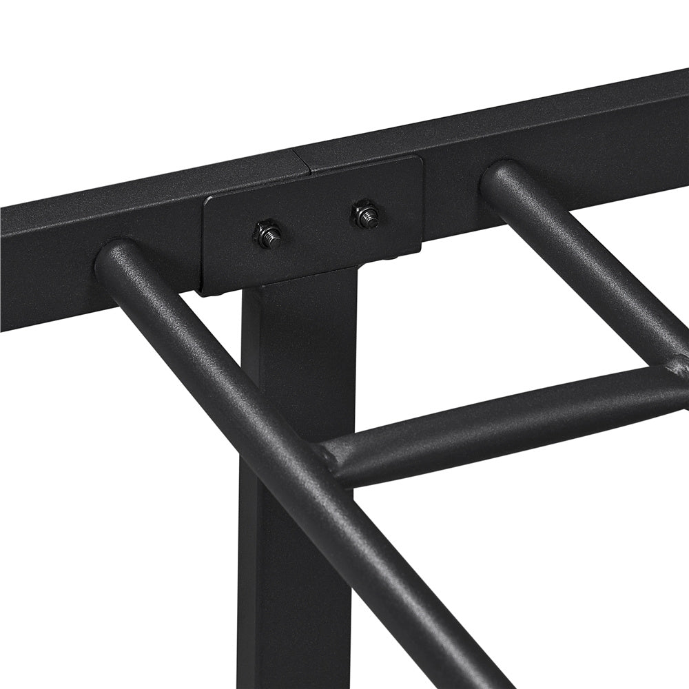 ALDEN DESIGN Bed Frame, Metal Platform Bed Frame, Minimalist Metal Bed Frame with Vertical Bar Headboard and Footboard, Underbed Storage, Bedroom, Farmhouse Metal Bed Foundation for Guest Room, Loft, Condo, Apartment, White/Black, Twin/Full/Queen Size
