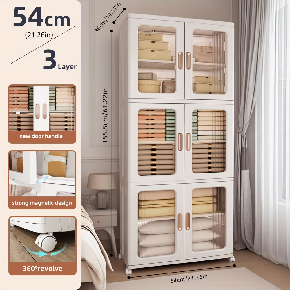 Stackable Wheeled Storage Box with Lid - Large Capacity Wardrobe Locker & Shoe Cabinet for Bedroom, Bathroom, Garage & Corridor - Portable Rolling Home Storage Organizer for Clothes, Tools & Groceries