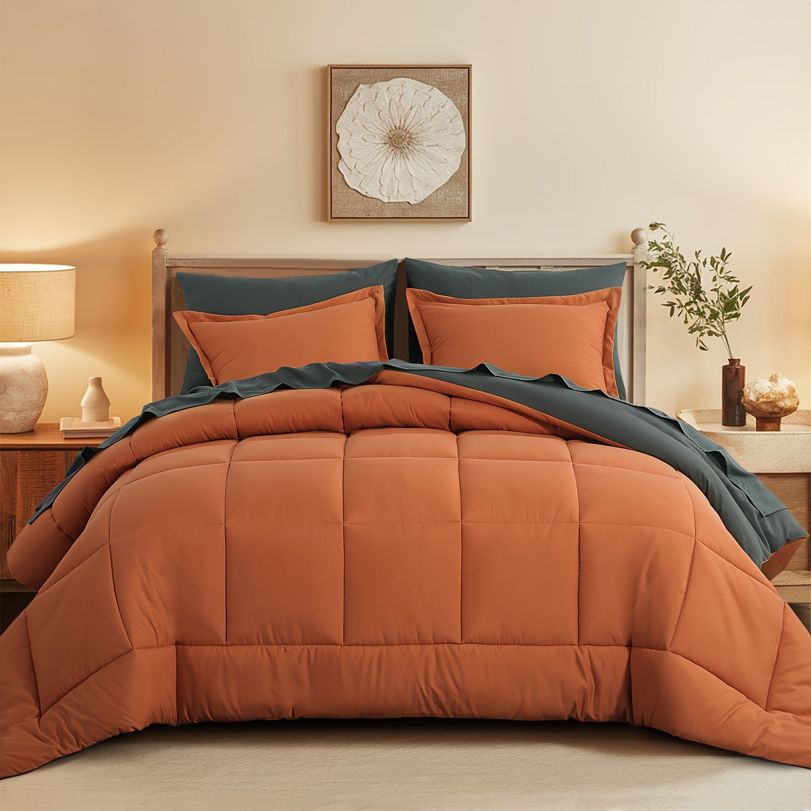 7pcs Luxurious Reversible Bedding, Soft Microfiber, Lightweight, Breathable, Easy to Care for - Includes Comforter, Flat Sheet, Fitted Sheet, And Pillowcases, Perfect As Gifts for The Family, Suitable for All Seasons