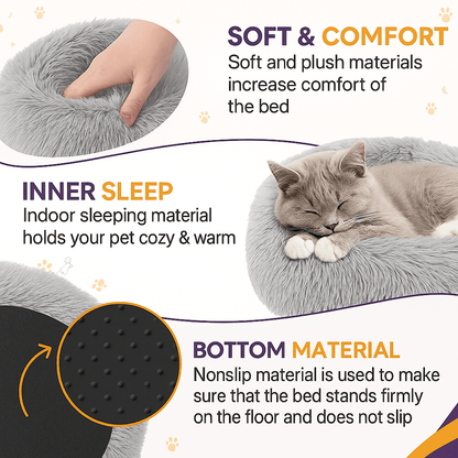Donut Pet Bed Luxury Round Calming Bed for Dogs & Cats – Thickened Plush Nap Pad for Small, Medium & Large Pets, All-Season Indoor & Outdoor Use