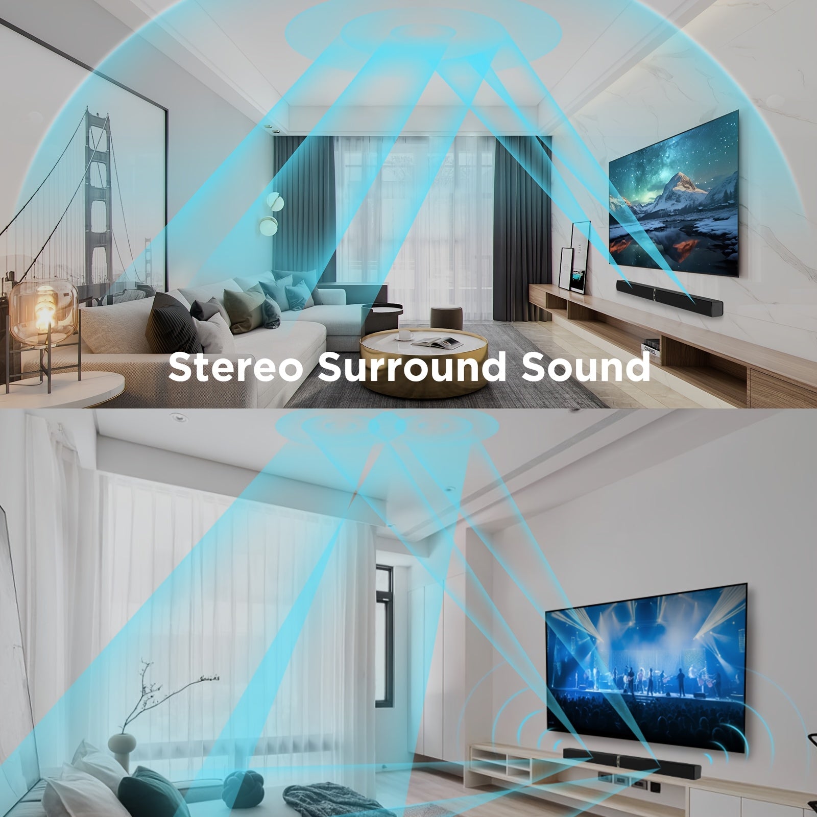 2in 1 TV Sound Bar, SoundBar for Smart TV, Wireless Speaker Surround Home Audio, Sound Bars with Subwoofer, ARC/Optical/AUX Connection, with Infrared Remote Control