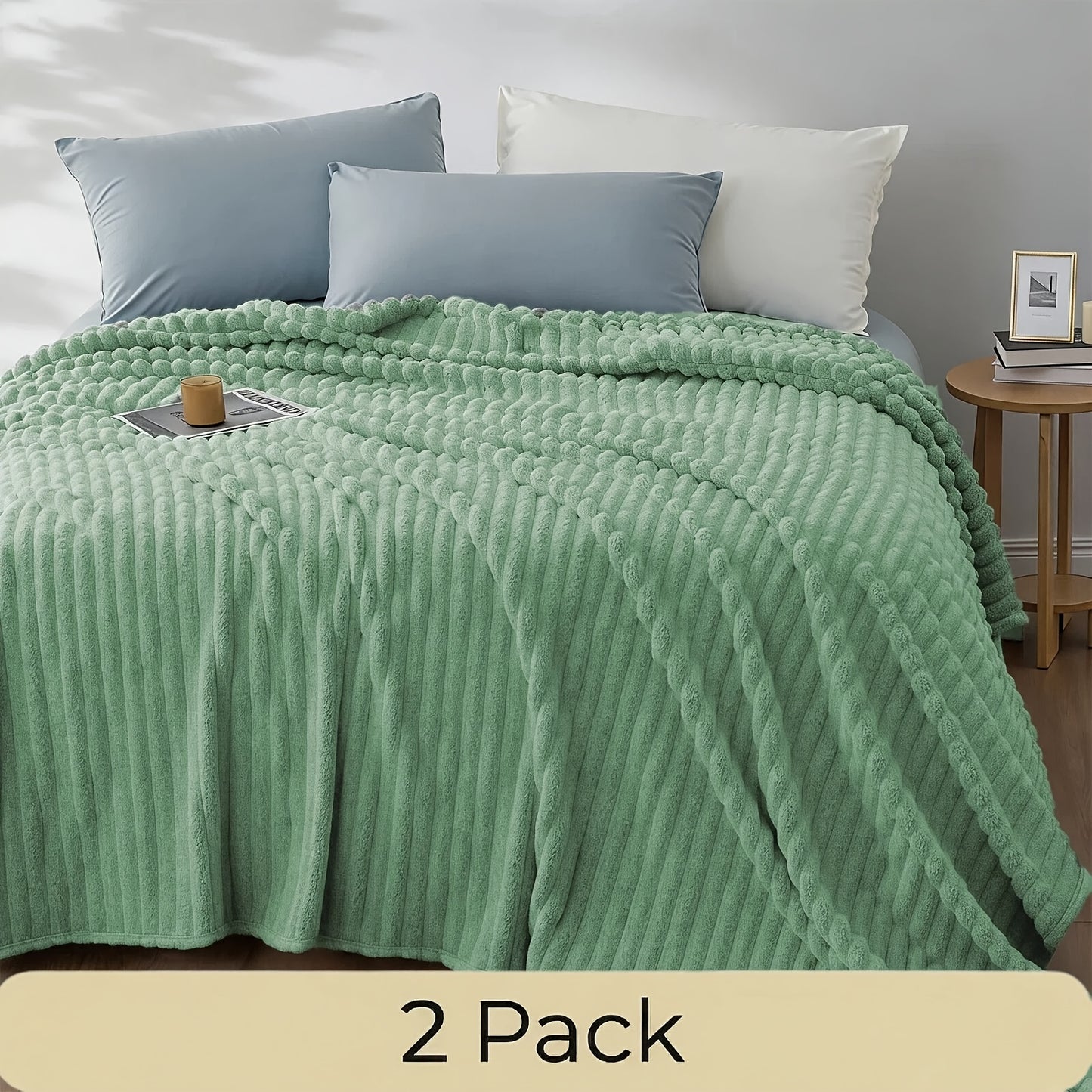 Faux Fur Rabbit Blanket Set of 2 – 260GSM Striped Luxury Plush Throw, OEKO-TEX Certified, Machine Washable, Cozy Sofa & Bed Blanket for Women & Men, Multiple Colours