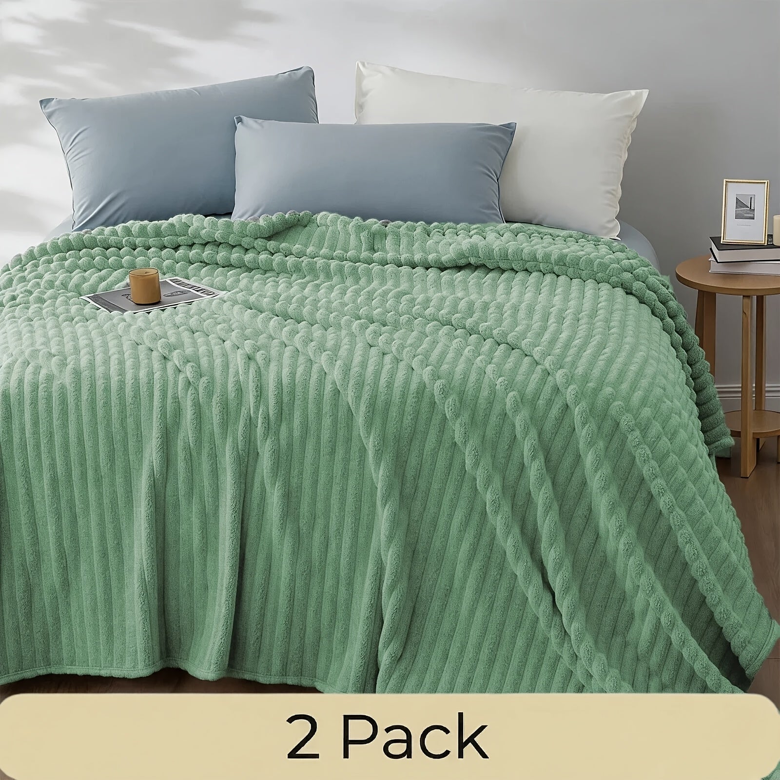 Faux Fur Rabbit Blanket Set of 2 – 260GSM Striped Luxury Plush Throw, OEKO-TEX Certified, Machine Washable, Cozy Sofa & Bed Blanket for Women & Men, Multiple Colours