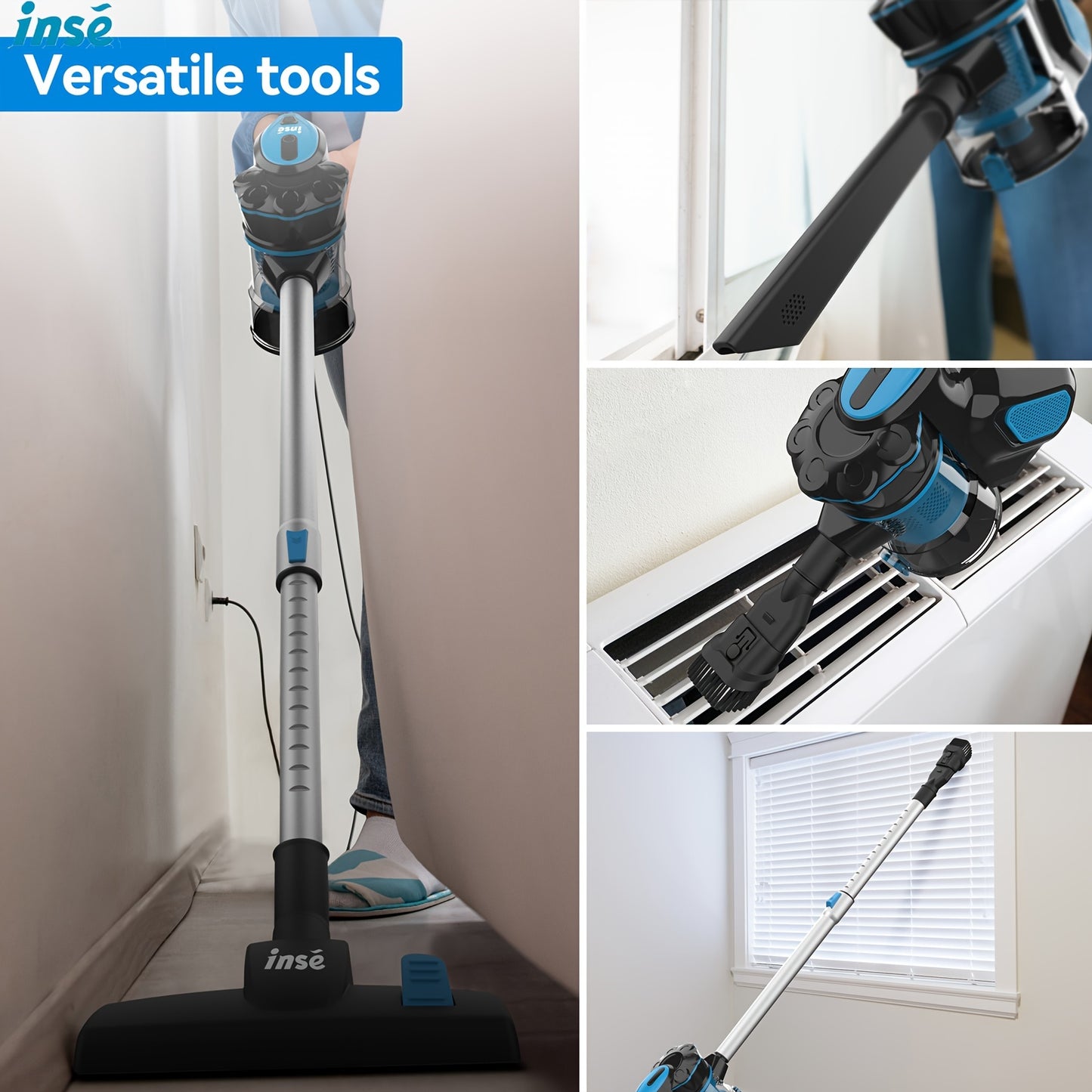 Corded Stick Vacuum Cleaner 600W 18000Pa INSE I5 – Powerful Suction Cyclone Filter, Pet Hair Hardwood Floor & Carpet, Washable Filter, Handheld Corded Vacuum for Home Canada, Blue