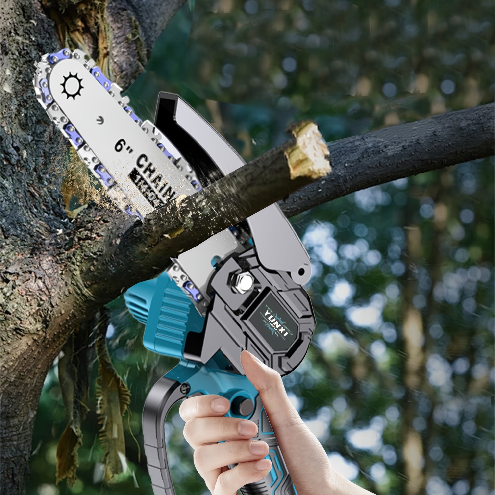 Mini Chainsaw Cordless, Lightweight And Portable Handheld Electric Tree Cutter with Splash Guard, Security Lock, Rechargeable Battery, And Safe Trimming for Quick Cutting of Tree Branches, Courtyard, Household, And Garden