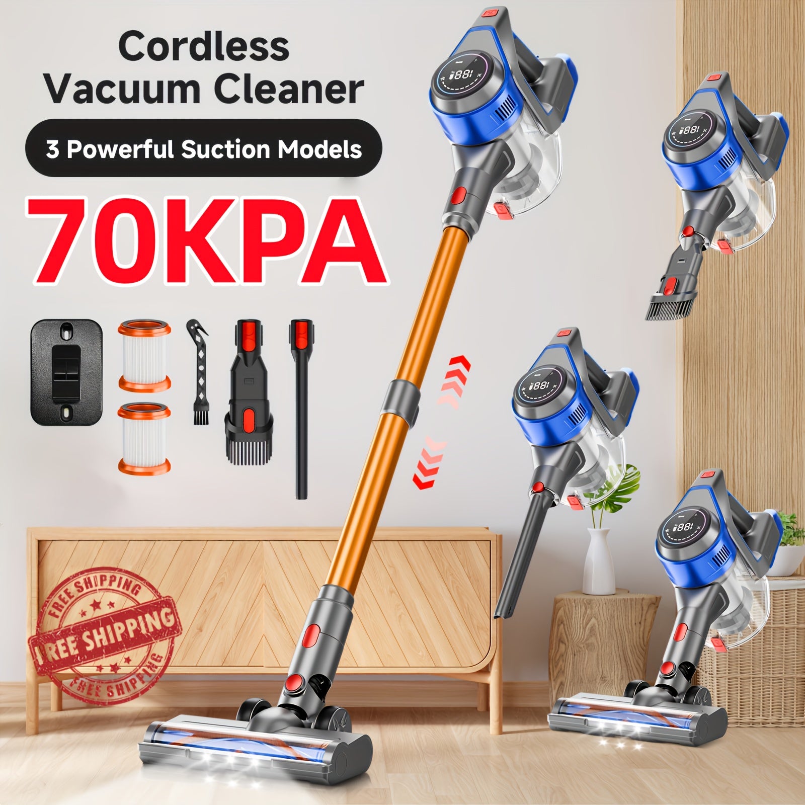 Max 70Kpa Portable Household Low Noise Vacuum Cleaner Handheld Vacuum Cleaner Aspirating Vacuum Cleaner, Suitable for Hard Floors, Pet Hair, And Carpets, Lightweight Powerful Vacuum Cleaner Includes Corded And Cordless Vacuum Cleaners