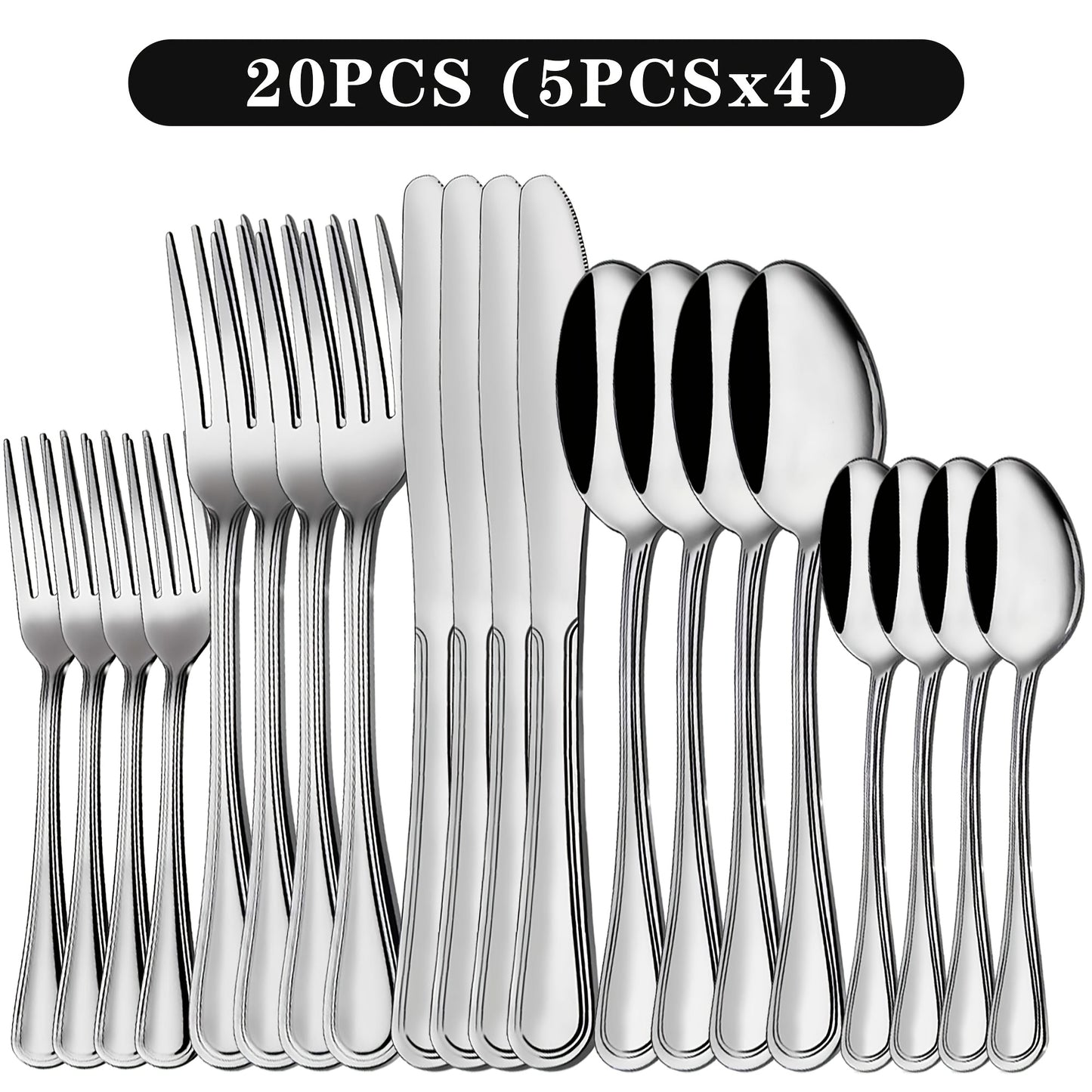 Stainless Steel Cutlery Set Multi-Size 20-120pcs – Mirror Polished Flatware for Home Kitchen Restaurant Hotel, Dishwasher Safe, Perfect for Weddings & Gifts
