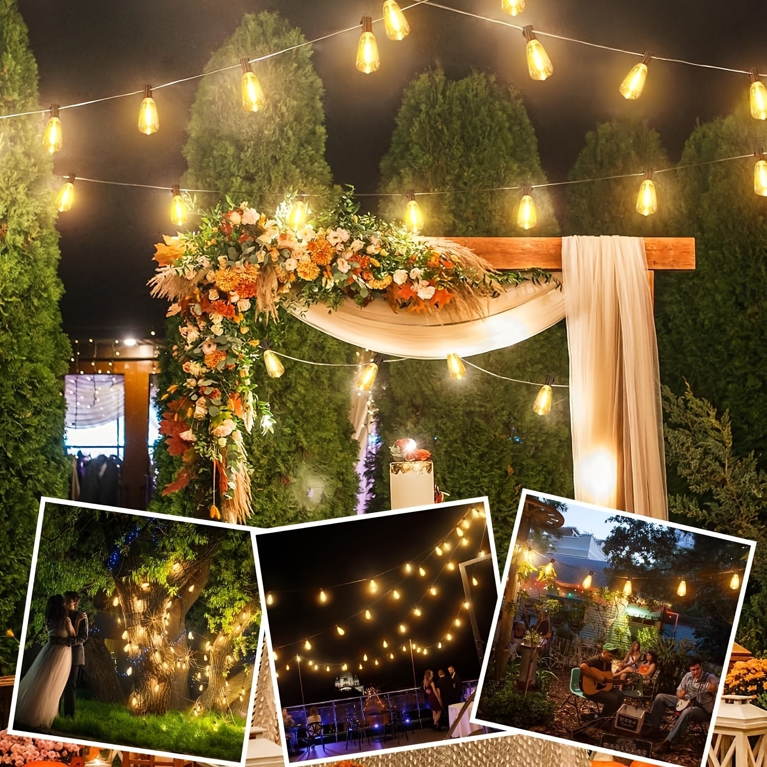 Shatterproof Outdoor String Lights 50ft 100ft 150ft Warm White Dimmable Patio Lights with ST38 LED Edison Bulbs, Connectable Hanging Lights for Backyard, Balcony, Porch & Party – Indoor Outdoor Garden Decor