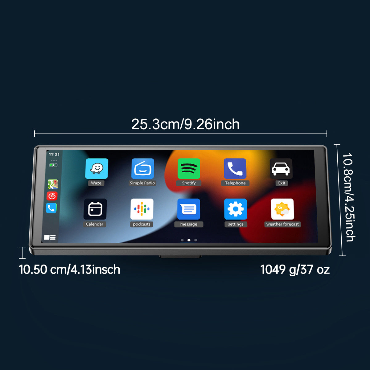 Lamtto 9.26 inch Car Stereo for Wireless Car play and Android Auto, Portable Carplay Screen for Car, with FM, GPS Navigation, AirPlay, AUX/FM, Bluetooth, Voice Control for Android 11+ (7-inch, 9-inch, and 9.26-inch models are available)