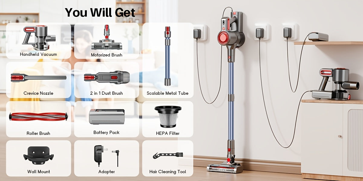 Max 68Kpa Vacuum Cleaner for Home - Lightweight, Stick Vacuum Clean with Large-Capacity Battery, Max 45Mins Runtime, 8in 1 Handheld Vacuum for Hardfloor & Carpets Pet Hair Includes Corded And Cordless Vacuum Cleaners