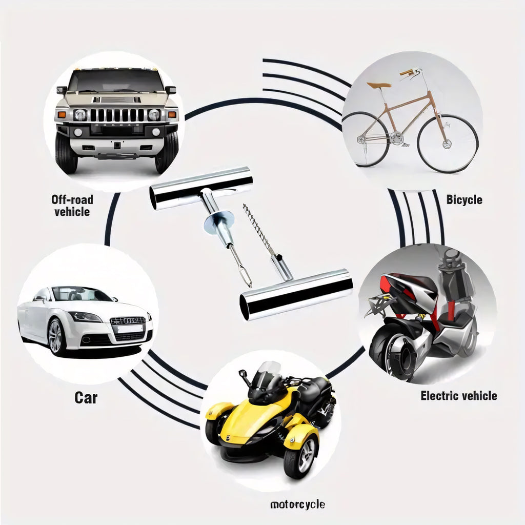 Tire Repair Tool Set Kit, Heavy duty Puncture Plug and Patch Tools Set with Reamer, Insertion Tools, Tire Plugs and Accessories for Car, Motorcycle, Truck, ATV, Tractor, RV, SUV, UTV and Trailer Flat