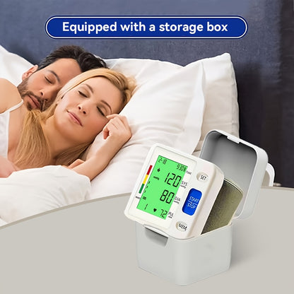 Wrist Blood Pressure Monitor with Tri-Color LCD Display – Adjustable Cuff, Heart Rate & Irregular Heartbeat Detection, 99 Memory, Dual User Mode, USB/Battery Powered