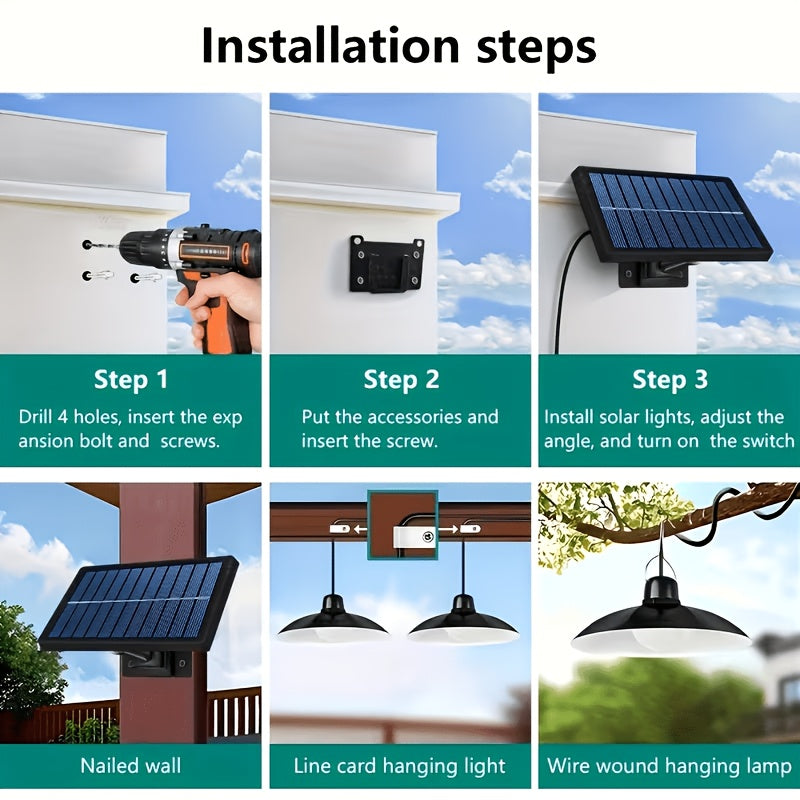 Solar Outdoor Roof Light IP55 Waterproof - Auto On/Off Dusk to Dawn Solar Chandelier Lamp for Gazebo, Barn, Chicken Coop, Courtyard, Garage, Campsite & Porch - Wireless Solar Hanging Light