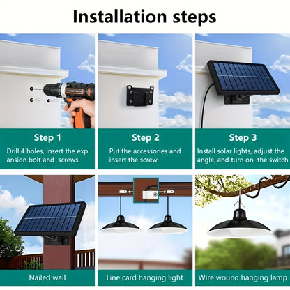 Solar Outdoor Roof Light IP55 Waterproof - Auto On/Off Dusk to Dawn Solar Chandelier Lamp for Gazebo, Barn, Chicken Coop, Courtyard, Garage, Campsite & Porch - Wireless Solar Hanging Light