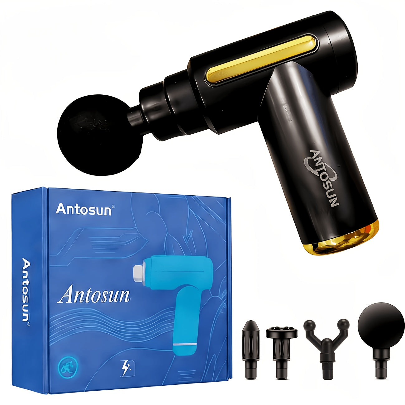 Portable Massage Gun 4-Head Set USB Rechargeable – Deep Tissue Percussion Massager for Body, Back, Neck & Waist, Elegant Design, Perfect Holiday & Christmas Gift