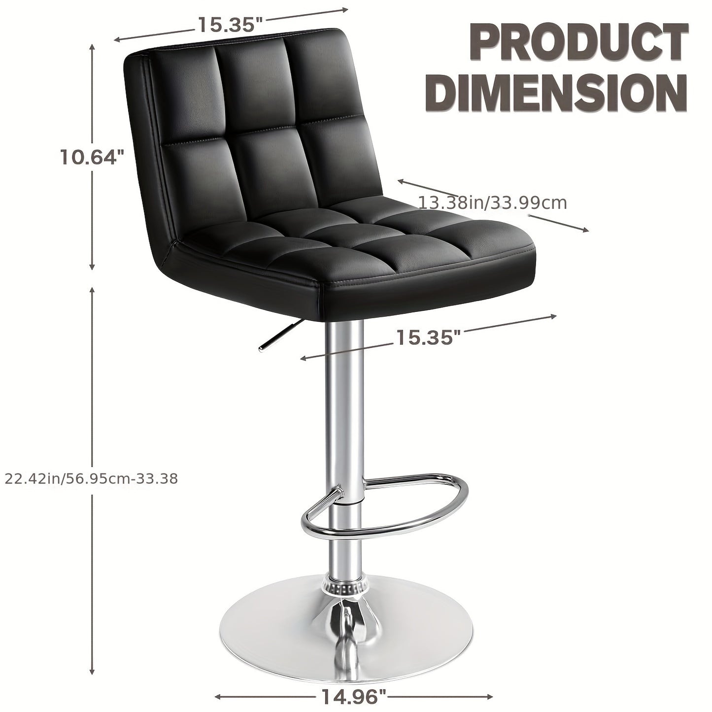 Square Seat PU Leather Bar Stools Set of 2 – Armless Swivel Adjustable Height Counter Chairs, Modern Kitchen Island & Dining Room Stools for Cafe Pub Home – GUNJI, Black White Red