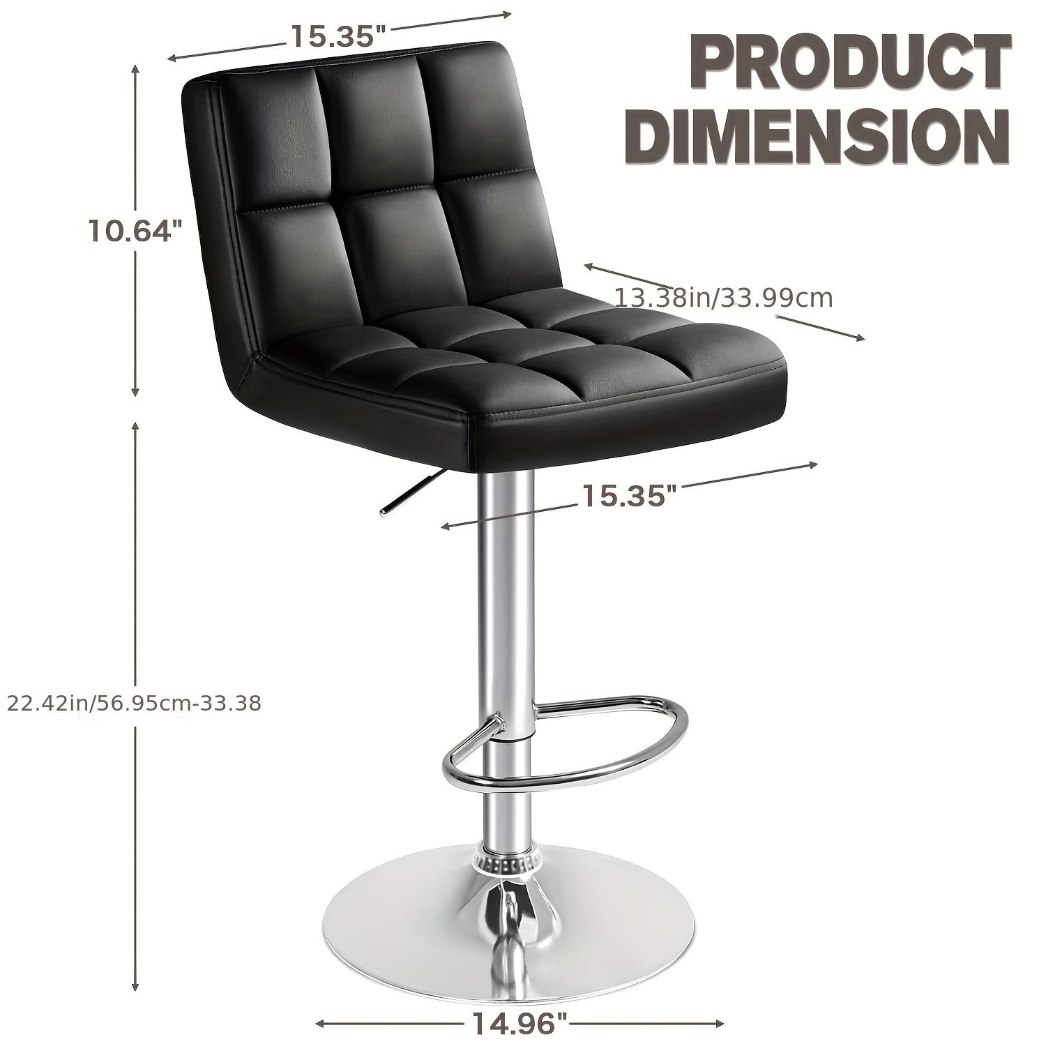 GUNJI Bar Stools Set Of 2, Modern Pu Leather Swivel Adjustable Bar Stool Square Height Stool Bar Chair for Cafe Pub Armless Kitchen Counter Dining Room