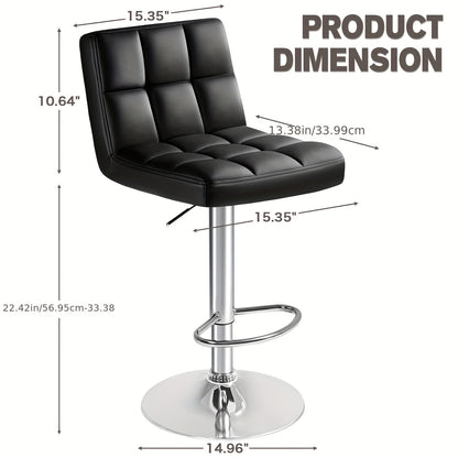 Square Seat PU Leather Bar Stools Set of 2 – Armless Swivel Adjustable Height Counter Chairs, Modern Kitchen Island & Dining Room Stools for Cafe Pub Home – GUNJI, Black White Red