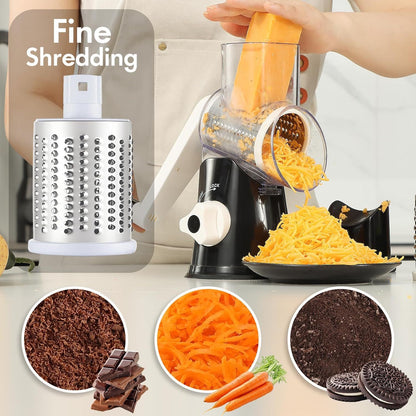 4-Piece Hand-Crank Drum Vegetable Cutter & Slicer – Manual Multi-Functional Kitchen Vegetable Chopper with Interchangeable Drums for Shredding, Slicing & Grating