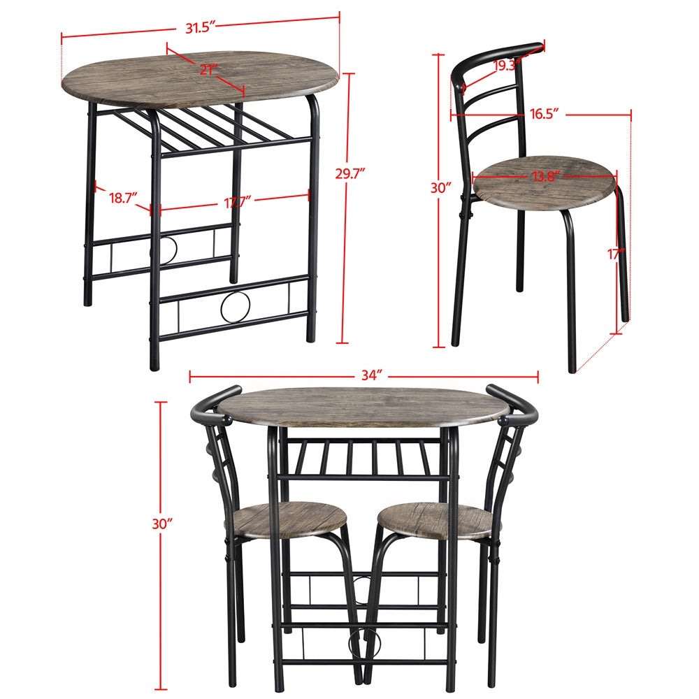 ALDEN DESIGN Dining Table Set, 3pcs Modern Round Dining Table Set for 2, Compact Space Saving Kitchen Table and Chairs with Steel Legs & Storage Rack, Perfect for Apartments, Dorm Rooms, Breakfast Nooks