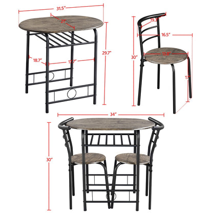 3-Piece Round Dining Table Set for 2 – Space Saving Kitchen Table & Chairs with Steel Legs, Storage Rack | Modern Compact Dining Set for Apartments, Dorm Rooms & Breakfast Nooks