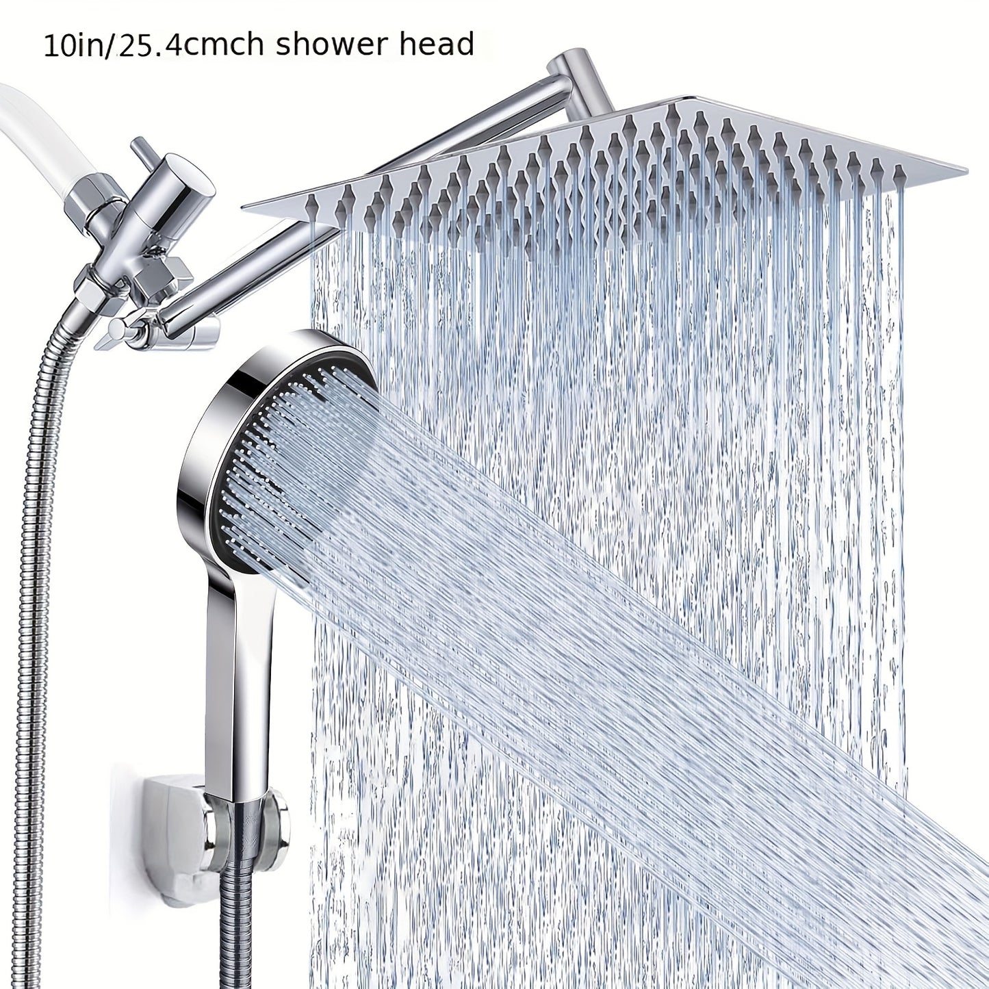 Rainfall Shower Head Combo High Pressure – 11'' Extension Arm, 9 Spray Settings, 180° Adjustable, Anti-Leak Silicone Nozzles, Stainless Steel Hose | Handheld Shower Set in Chrome & Matte Black