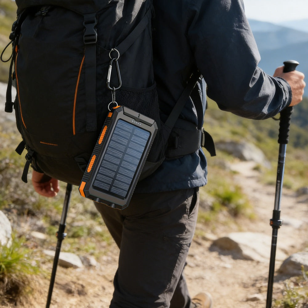 20000mAh Portable Solar Power Bank, Portable Solar Mobile Phone Charger, Camping External Battery Charger for Mobile Phones, 2 USB/ LED Flashlights with Compass for Outdoor Activities