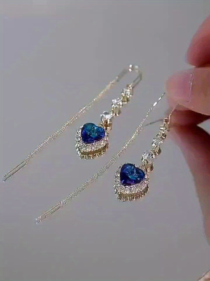 Heart-Shaped Crystal Tassel Earrings for Women – 2-Pack Blue & Green Rhinestone Dangle Earrings, Sparkling Accessory for Any Occasion & Valentine's Day Gift | ShopVora CA