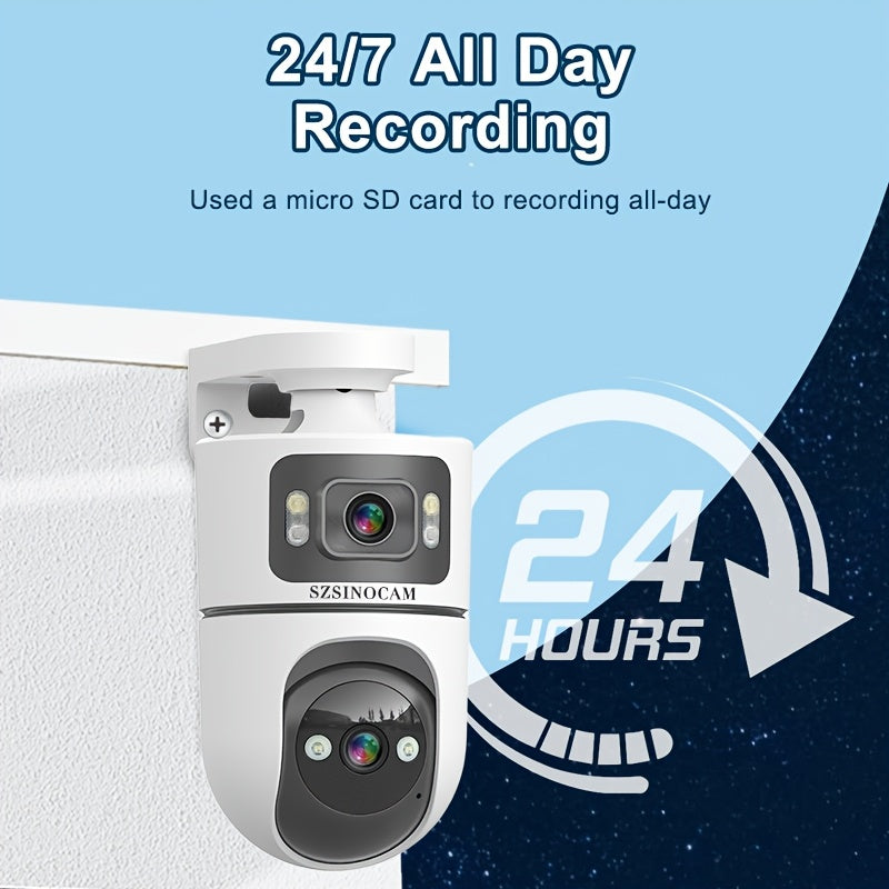 4K PTZ Dual-Lens Outdoor Security Camera with Spotlight Alarm, PIR Motion Detection, Full-Color Night Vision, 2-Way Audio, 360° Pan & Tilt, 24/7 Recording & NVR Compatible — U9 / Built-in Battery