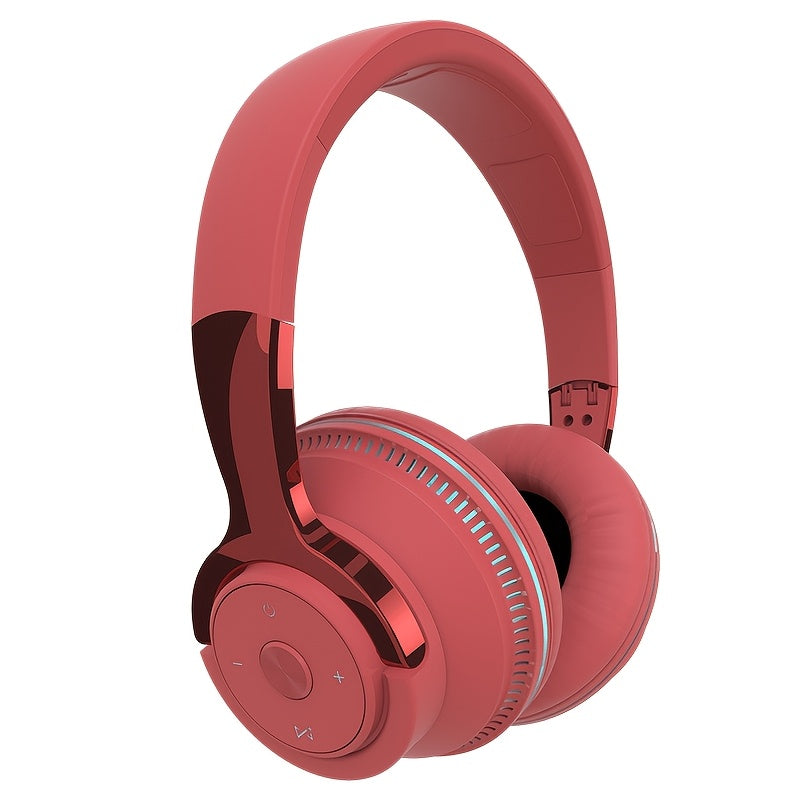 Wireless Over-Ear Headphones 24H Playtime with Mic FM Radio LED Light TF Card AUX Foldable for Travel Home Office PC