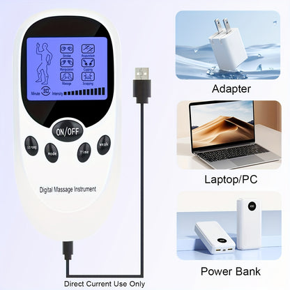 TENS + EMS Dual Channel Pulse Massager with 8 Electrodes – Portable Pain Relief Device, Therapeutic EMS Muscle Stimulator, Ergonomic Compact Design for Back Neck Shoulder