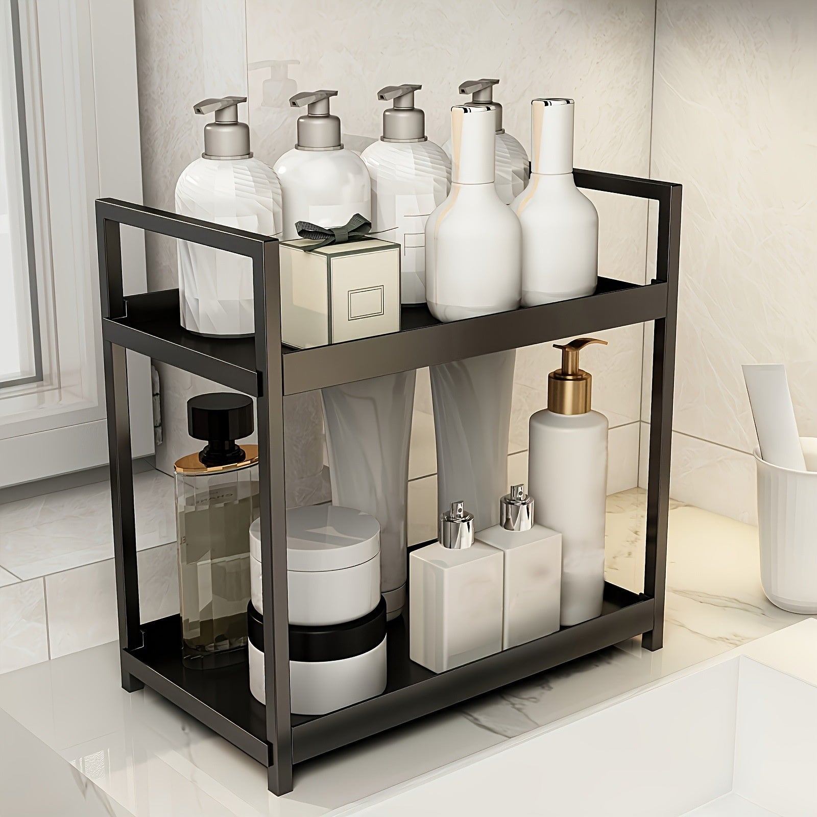 1 Two-tier Desktop Organizer/storage Unit, Suitable for Organizing Cosmetics, Skincare Products, Lipsticks, Perfumes, Jewelry, Spices, And Daily Necessities. A Practical Countertop Shelf.perfume Organizer, Bathroom Organizers And Storage