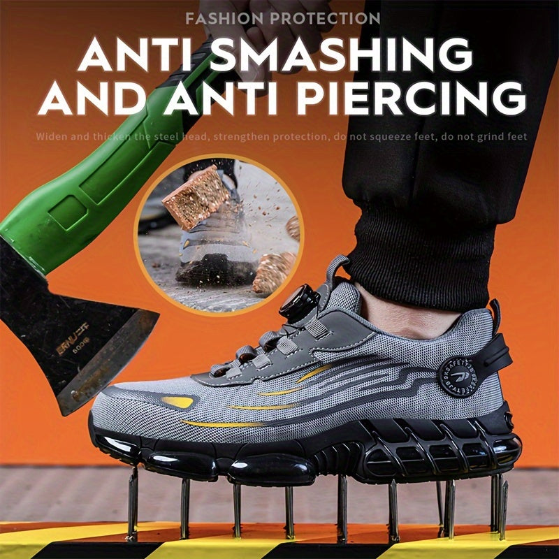 Men'S Fashion Sneakers Rotating Button Work Safety Shoes Male Steel Toe Puncture-Proof Breathable Non-Slip Work Shoes
