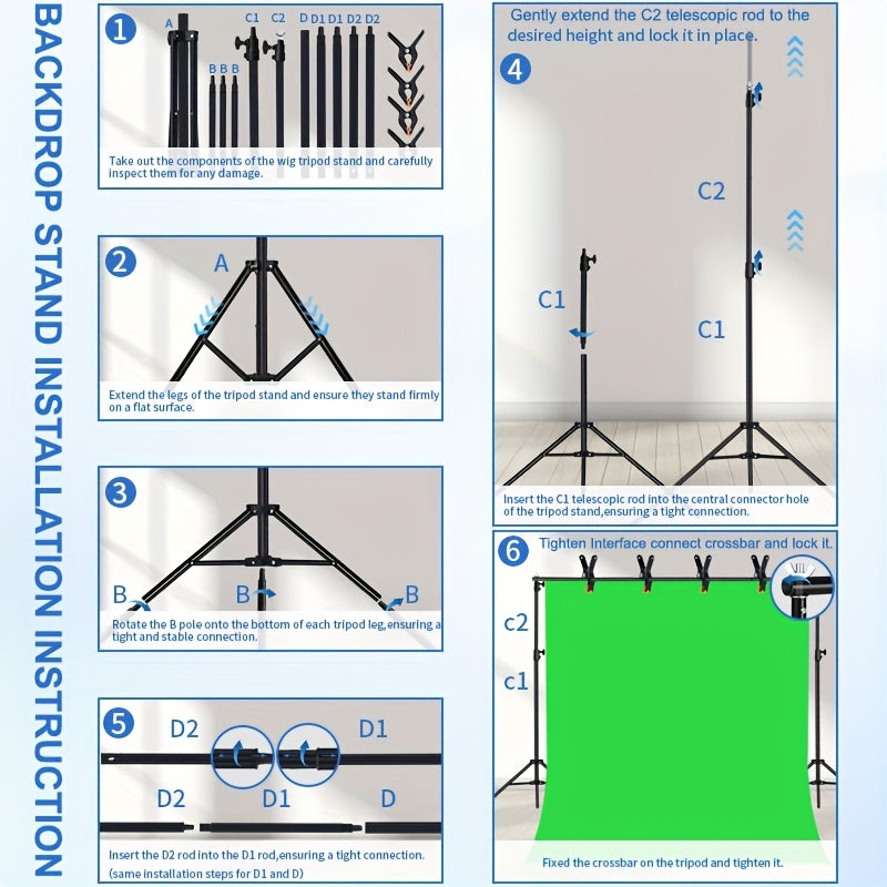 2.1m X 3m/10x7ft Adjustable Backdrop Stand, Clips*4, with Trolley Bag, Portable, Easy to Install And Remove, with Support System, Suitable for Weddings, Parties, Conferences, Studios
