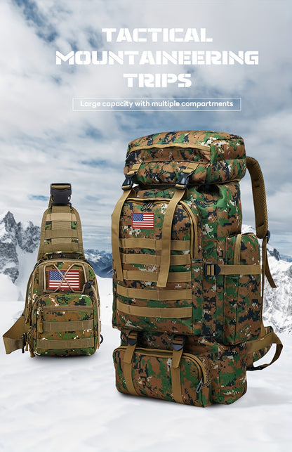 Tactical Hiking Backpack 2-Piece Set 80L Large Capacity with MOLLE System & Multiple Compartments – Camouflage Oxford Fabric Rucksack for Camping, Trekking & Outdoor Adventure | ShopVora CA