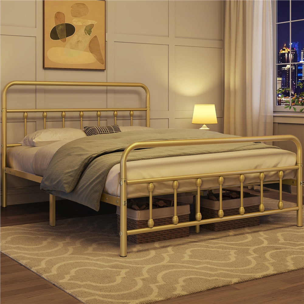 Farmhouse Iron Platform Bed Frame High Headboard Footboard Slatted Base 800 lb No Box Spring Underbed Storage - ALDEN DESIGN Classic Bed, Black White, Twin Full Queen, Canada