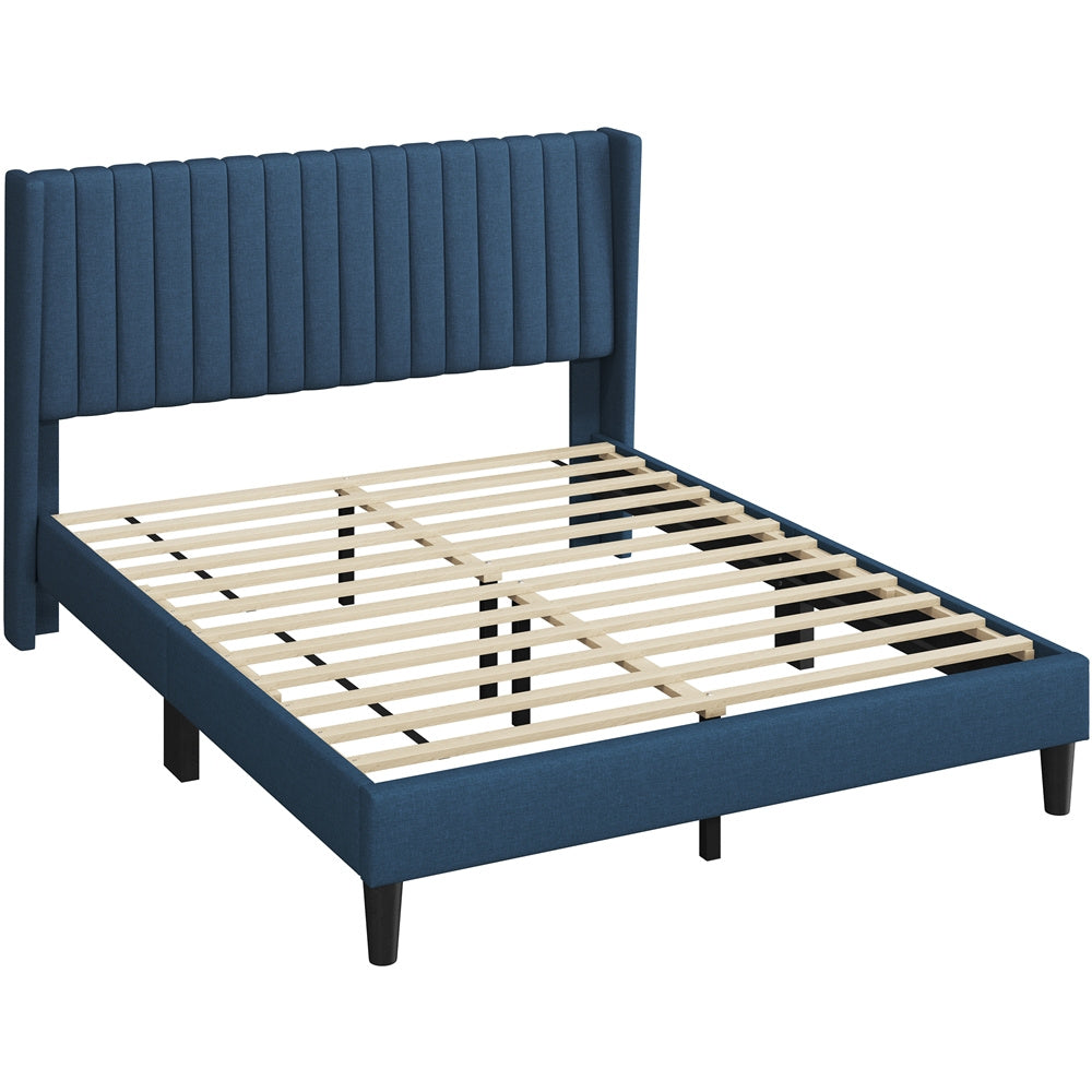 ALDEN DESIGN Bed Frame, Upholstered Bed Frame with Wing Side, Fabric Upholstered Bed with Headboard, Platform Bed Frame with Channel Tufted Headboard, Mattress Foundation with Wood Slat Support, No Box Spring Needed,King/Queen/Full, Ivory/Dark Gray/Black/