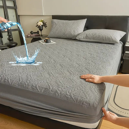 Waterproof Fitted Sheet Mattress Protector – Soft Quilted Breathable Bed Cover, Machine Washable, Fade-Resistant, Twin Full Queen King, Grey White Blue Black