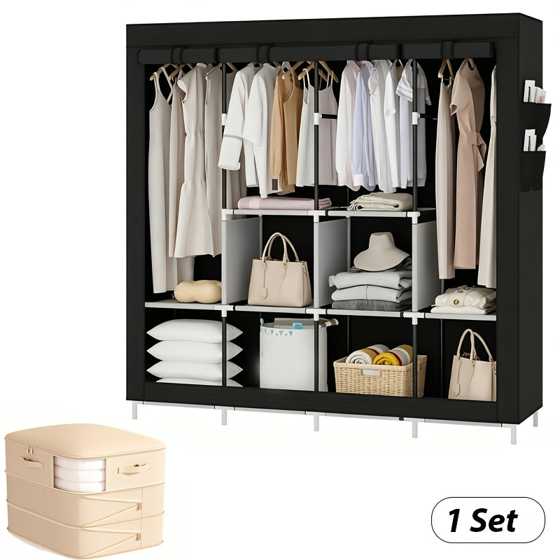 Portable Wardrobe Closet Organizer with 6 Shelves & 4 Hanging Sections – Large Freestanding Clothes Storage Rack with Side Pockets for Bedroom Apartment