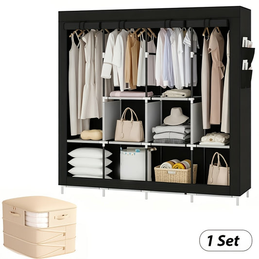Portable Closet Large Wardrobe Closet Clothes Organizer With 6 Storage Shelves, 4 Hanging Sections 4 Side Pockets, Portable Closets