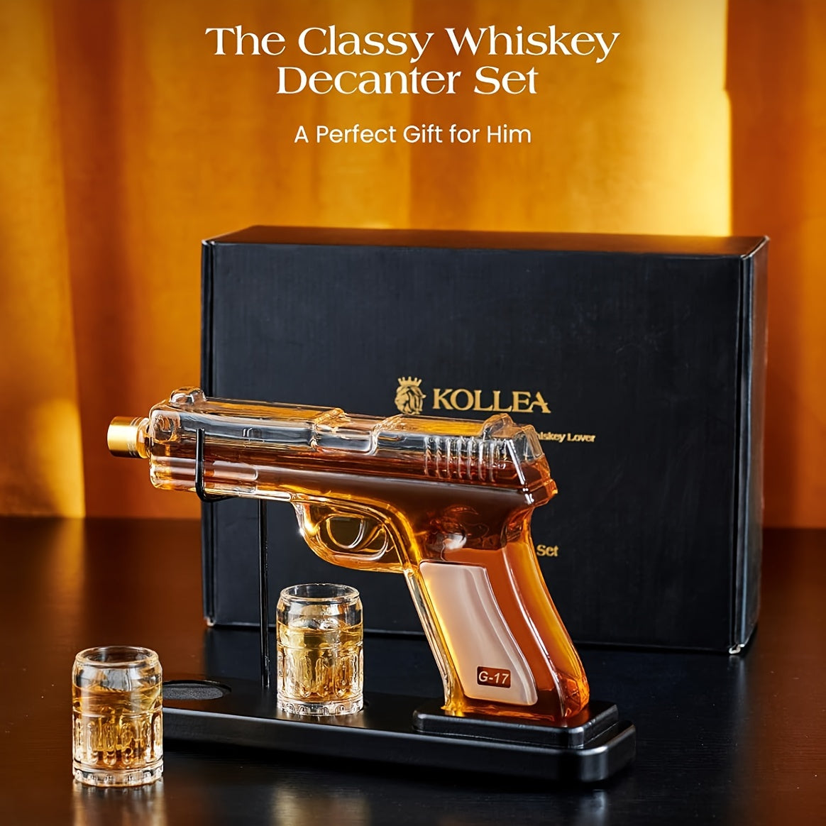 Father's Day Mother's Day Gifts, Whiskey Decanter & 2 Shot Glass, Unique Birthday Gift Ideas, Anniversary Gift for Him, Husband, Cool Pistol Holder Dispenser for Liquor Bar